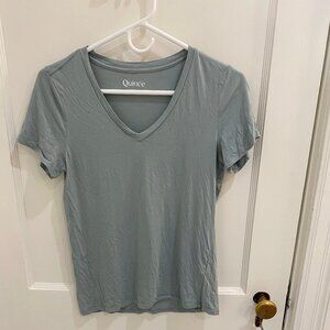 Comfortable Quince V-Neck Modal/Cotton T-Shirt in Light Blue, Size S, EUC
